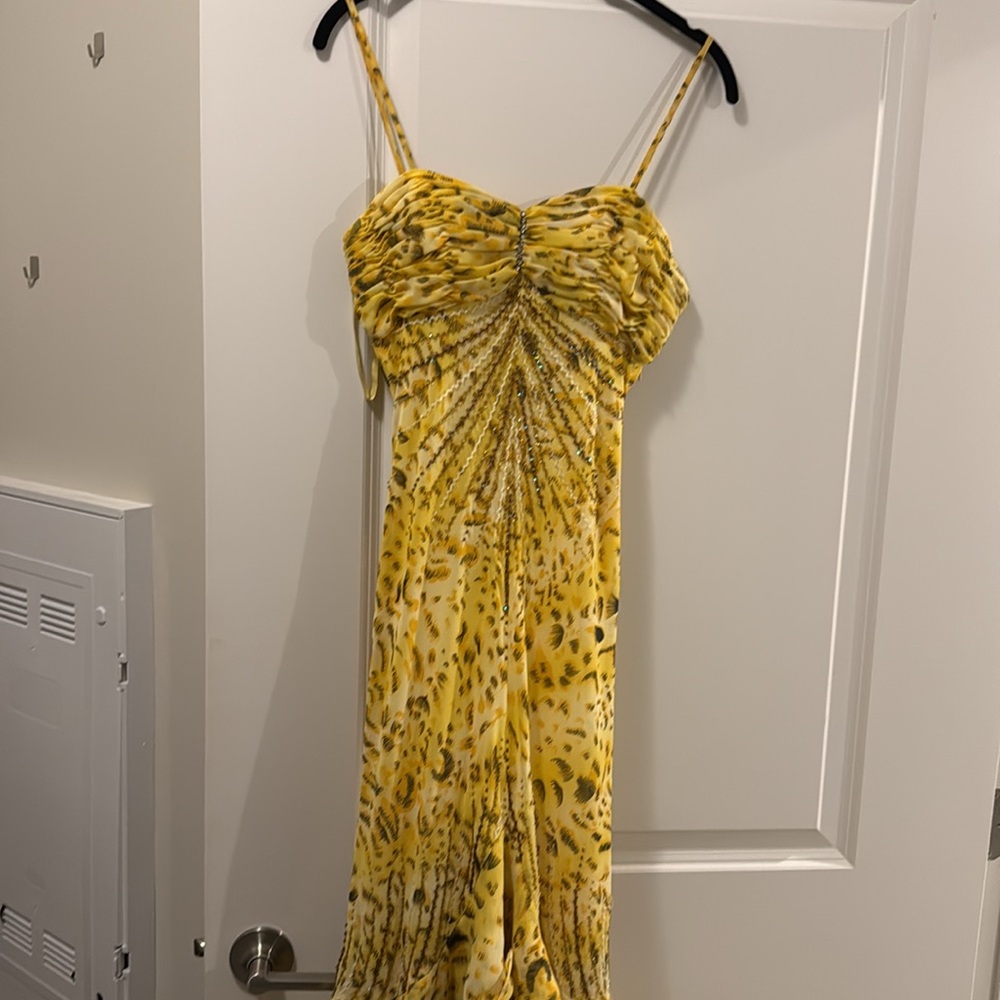 Yellow Evening Dress Gown beaded Roberto cavalli vibes Y2K mermaid style - Picture 13 of 16
